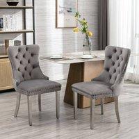 Modern Home Touch Winchester Set of 2 Velvet Upholstered Kitchen Dining Chairs with Sliver Chrome Legs in Grey | Size: 2 Pack