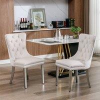 Modern Home Touch Winchester Set of 2 Velvet Upholstered Kitchen Dining Chairs with Sliver Chrome Legs in Beige | Size: 2 Pack