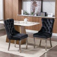 Modern Home Touch Winchester Set of 2 Velvet Upholstered Kitchen Dining Chairs with Sliver Chrome Legs in Black | Size: 2 Pack
