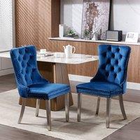 Modern Home Touch Winchester Set of 2 Velvet Upholstered Kitchen Dining Chairs with Sliver Chrome Legs in Blue | Size: 2 Pack