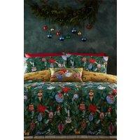 Furn Deck The Halls Christmas Reversible Duvet Cover Set in Dark Green | Size: Super King