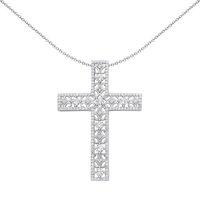 Jewelco London Silver CZ Filigree Lattice Outline Cross Necklace