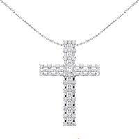 Jewelco London Silver CZ Station Outline Eternity Cross Necklace