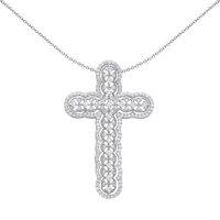 Jewelco London Silver CZ Scallop Edge Overlapping Circles Cross Necklace