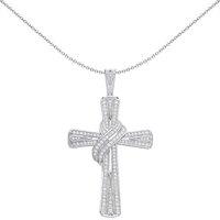 Jewelco London Silver CZ Scarf Adorned Graduated Cross Necklace