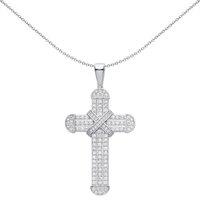 Jewelco London Silver CZ Dome Capped Kiss Cross Pendant Necklace