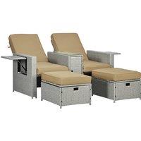 Matteo Beige 5-Piece Rattan Sun Lounger Set with Storage & Table