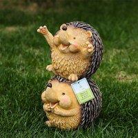 Voltico Mummy & Baby Hedgehog Garden Ornament 30x16x16cm in Brown | Size: 30 x 16 x 16 cm