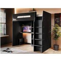 Flair Summit Gaming High Sleeper with Wardrobe Black in Grey | Size: Single