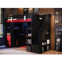 Flair Blaze Staircase Gaming High Sleeper with Storage Black & Red | Size: Single