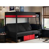 Flair Nova Storage Gaming Metal Bunk with Futon Black & Red | Size: Single