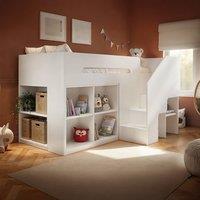 Flair Quinn Staircase Mid Sleeper Bed with Storage in White | Size: Single