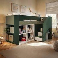 Flair Quinn Staircase Mid Sleeper Bed with Storage in Green | Size: Single