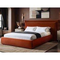 Solace+Co Sigrid Burnt Orange Velvet Cushion Headboard Ottoman Bed | Size: King