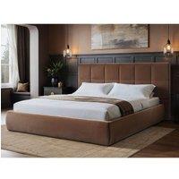 Solace+Co Mika Ottoman Bed Chocolate Velvet in Brown | Size: Double