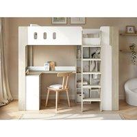 Flair Willow High Sleeper with Desk & Storage White & Oak | Size: Single
