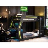 Flair Alister Gaming Bunk Bed with Desk Charcoal & Green | Size: Single