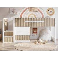 Flair Luca Ribbed Mid Sleeper with 3 Drawer Chest in Light Oak | Size: Single