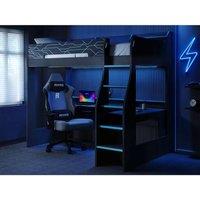 Flair Ultimate Neon Gaming High Sleeper Charcoal & Blue | Size: Small Double