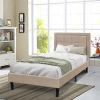 Comfy Living Ltd Fabric Bedframe With Buttoned Headboard in Light Stone | Size: Single