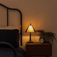 ValueLights Tiffany Traditional Stained Glass Antique Brass Table Lamp & Bulb in Amber