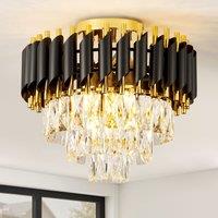 Harper Living Crystal Ceiling Light, Chandelier with 3 Tiers Crystals, Black & Gold