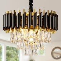 Harper Living Crystal Chandelier, Modern Pendant Light 3-Tier Crystals Black & Gold