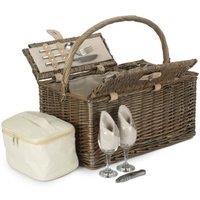 Red Hamper Wicker Deluxe Retro Double Lidded 2 Person Fitted Picnic Basket in Brown