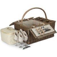 Red Hamper Wicker Deluxe Retro Double Lidded 4 Person Fitted Picnic Basket in Brown