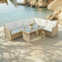 Home Garden Direct Alia Rattan Corner 6 Seater Sofa Dining Set with Glass Table - Premium Natural Rattan Garden Set