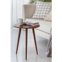 MH London Round Solid Mango Wood Side Table, Bedside End Table for Living Room & Bedroom - Judy in Walnut
