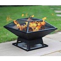Alivio Metal Square Firepit Table Backyard Patio Stove Burning Fire Pit with Poker in Black