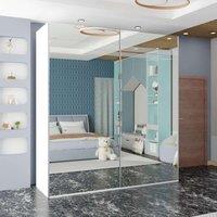 Sliding Wardrobes 4U Full Mirror Double/Triple Mirror Wardrobe 200cm X 217cm in White | Size: 200 cm X 217 cm