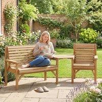 OUTSUNNY Wood Garden Furniture Set w/ Parasol Hole, Detachable Table in Natural