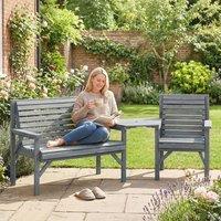 OUTSUNNY Wood Garden Furniture Set w/ Parasol Hole, Detachable Table in Grey