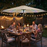 OUTSUNNY 3 m Garden Parasol Umbrella with LED Lights, Patio Umbrella in Beige | Size: 3m x 3m