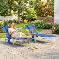 OUTSUNNY Sun Lounger with Reading Hole, Folding Garden Lounger in Blue