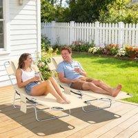 OUTSUNNY Sun Lounger with Reading Hole, Folding Garden Lounger in Beige