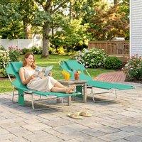 OUTSUNNY Sun Lounger with Reading Hole, Folding Garden Lounger in Green