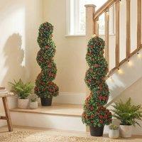 HOMCOM Rose Topiary Tree with 630 Leaves & 133 Flowers, Set of 2 in Red