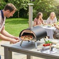 OUTSUNNY Outdoor Pizza Oven Portable w/ 12" Rotating Stone in Black