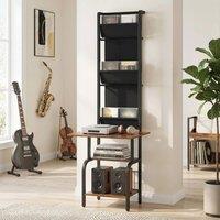 HOMCOM Vinyl Record Player Stand with Oxford Pockets Rustic Brown & Black