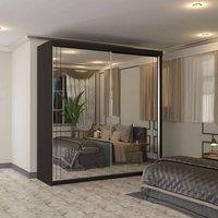 Sliding Wardrobes 4U Full Mirror Sliding Wardrobe with Modern & Spacious Storage W203cm in Black