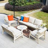Direct Wicker 6-Piece Wooden Outdoor Sectional Sofa Set, Naturally Sanded in Cream | Size: 5 Pack