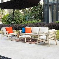Direct Wicker Outdoor Wooden Three-seater Sofa Set, Naturally Sanded in Cream | Size: 4 Pack
