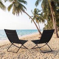 Costway 2PCS Folding Beach Chairs Portable Lightweight Chairs w/ Padded Backs in Black