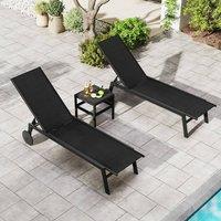 Costway 2PCS Patio Sun Lounger Chairs w/ Wheels Outdoor Recliner Chairs in Black
