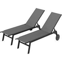 Costway 2PCS Patio Sun Lounger Chairs w/ Wheels Outdoor Recliner Chairs in Grey