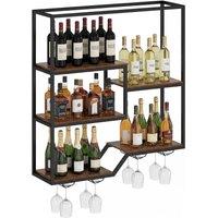 Costway Wine Rack Wall Mounted 5-Tier Wine Display Shelf w/ Glass Holders in Brown