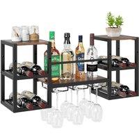 Costway Wall Mounted Wine Rack 3-Tier Kitchen Floating Shelf w/Glass Holder in Brown